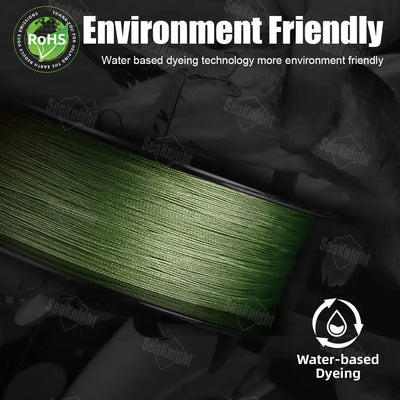 Green braided fishing line coil close-up for smooth casting