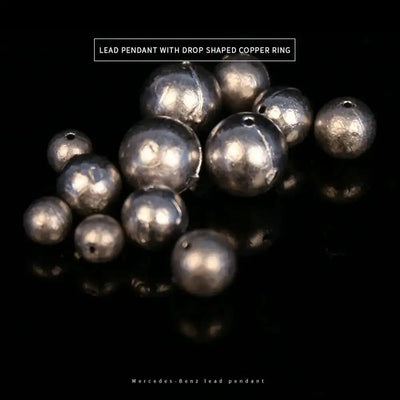 Dark gray lead ball pendant sinkers with drop-shaped metal ring and small hole