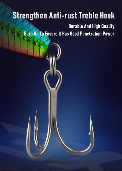 Anti-rust treble hook for fishing lure, three-prong hook with durable barbed shape