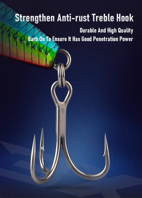 Anti-rust treble hook for fishing lure, three-prong hook with durable barbed shape