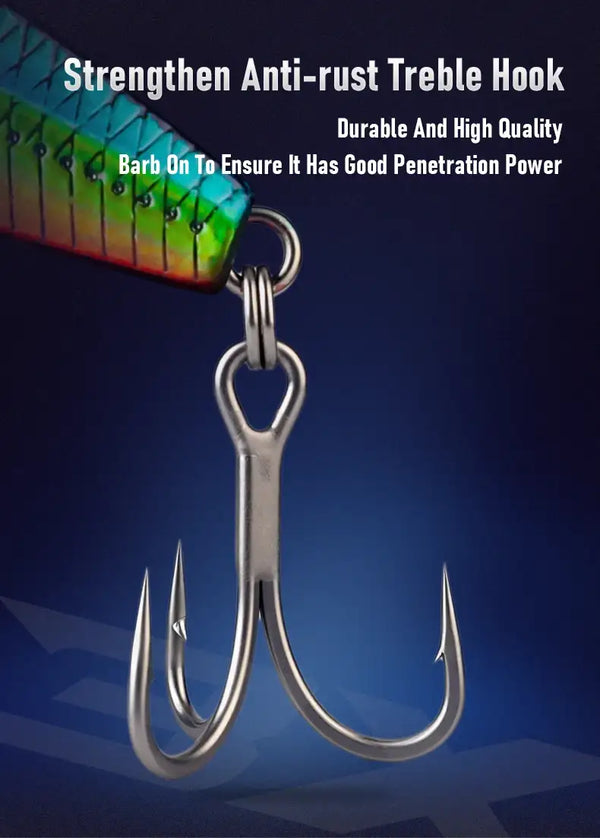 Anti-rust treble hook for fishing lure, three-prong hook with durable barbed shape