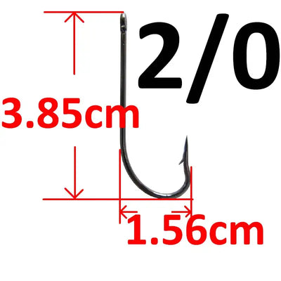 Black long-shank barbed fishhook, 2/0 size