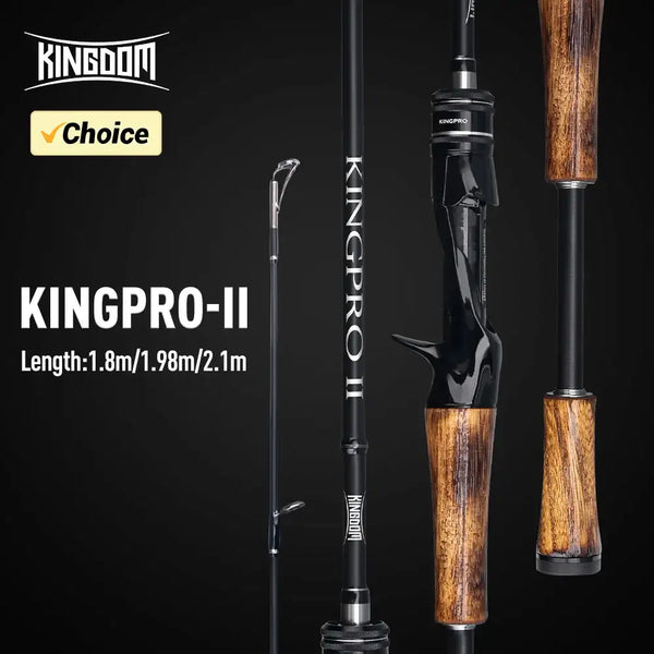 2-piece carbon fishing rod with black blank and brown wooden handle grips
