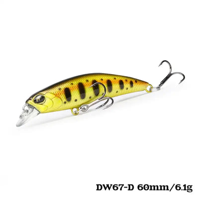 Mini sinking minnow crankbait, DW67-D, yellow with black stripes, 60mm/6.1g, 2 treble hooks