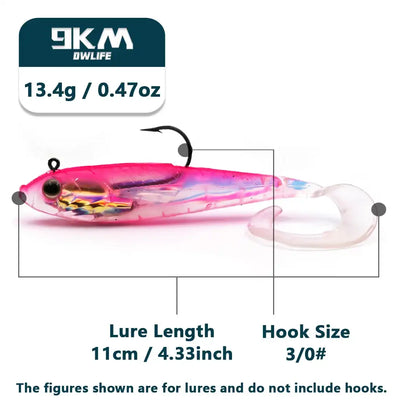 Jig head swimbait soft lure, pink/purple, 11cm, 13.4g, paddle tail