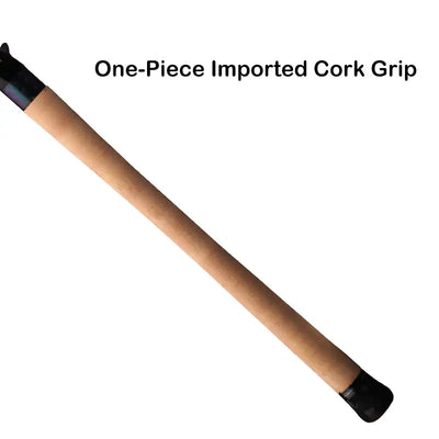 One-piece cork grip handle with black end cap for fishing rod