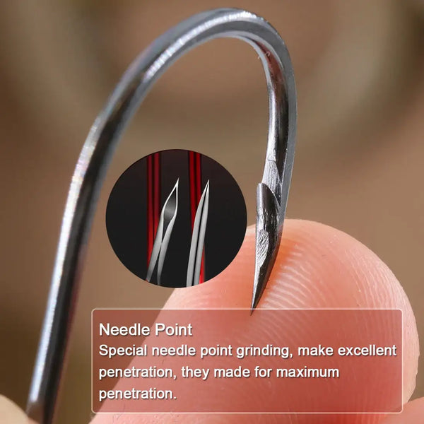Needle-point offset fishing hook close-up on pointed tip
