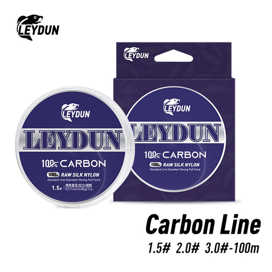 LEYDUN carbon line spool with 100% carbon label and clear fluorocarbon fishing line