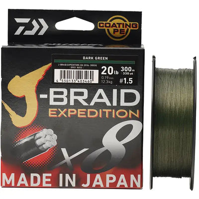 DAIWA braided PE fishing line spool, dark green line on reel (20 lb, 300 m)