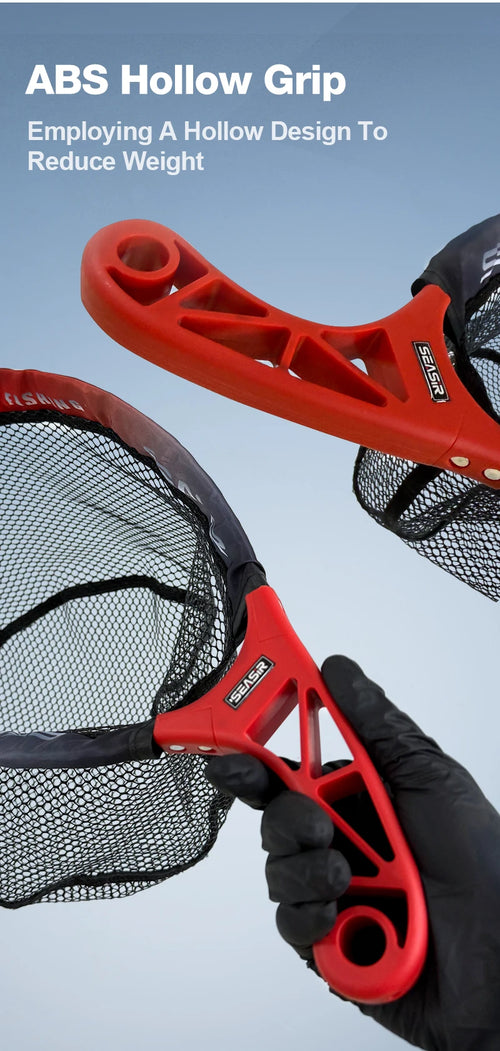 Red ABS hollow-grip handle with black mesh foldable fishing net