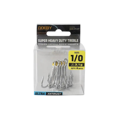 NOEBY super heavy duty treble hooks, size 1/0, Ultra antirust, 6 pcs
