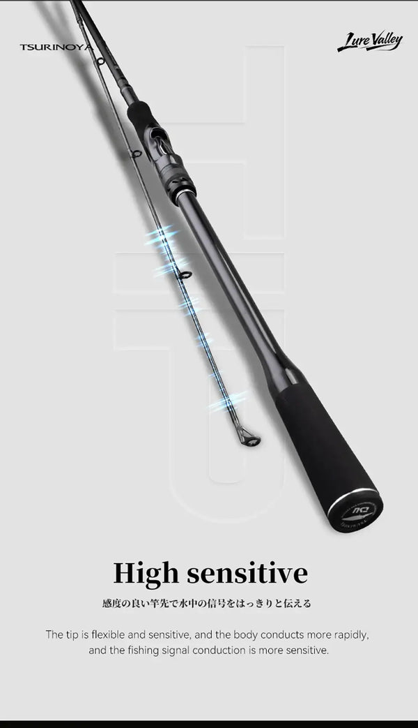 Packable 5-section carbon fishing rod, silver shaft with blue accent, black grip