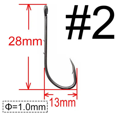 Long-shank baitholder hook size #2, dark metal, size diagram