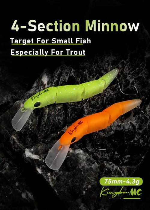 Two minnow crankbait lures: lime green and orange with white belly and black eye