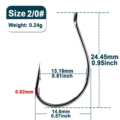 9KM DWLIFE Drop Shot & Wacky Rig Hooks – Black Nickel High Carbon Steel | Size #4 to #3/0 | 50–200pc