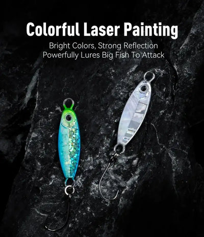 Blue and silver micro metal jig lure and green lure with single hooks