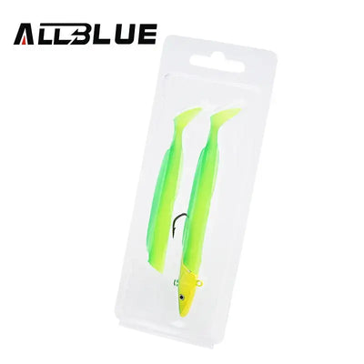Neon green soft paddle tail fishing lure in blister packaging with single hook.