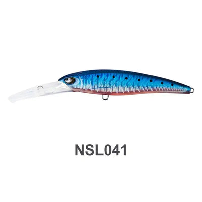 Deep diver trolling minnow lure, blue back with purple tint and speckled sides