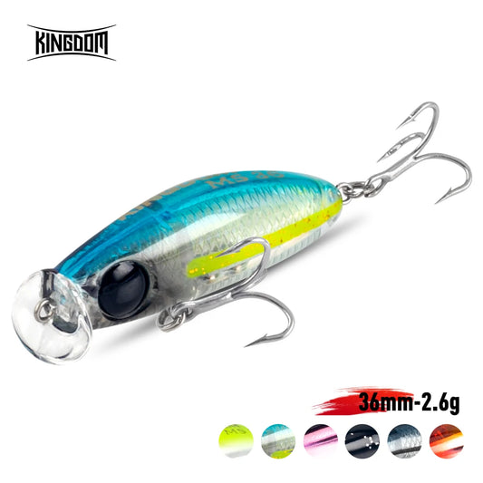 Blue, green, and silver micro minnow fishing lure with lip and two treble hooks