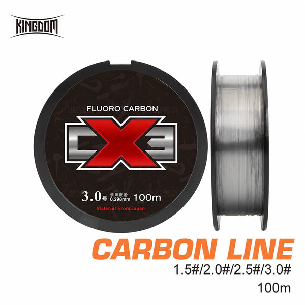 Fluorocarbon fishing line spool with clear line reel, labeled 3.0 and 100m