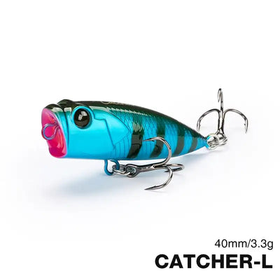 Tsurinoya CATCHER 40F popper lure, teal blue body with red lip and treble hooks