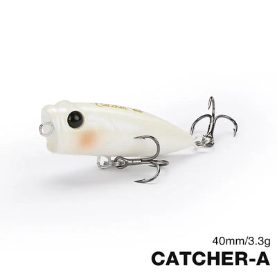 Tsurinoya CATCHER 40F popper lure, white pearl body with gold accents and treble hooks