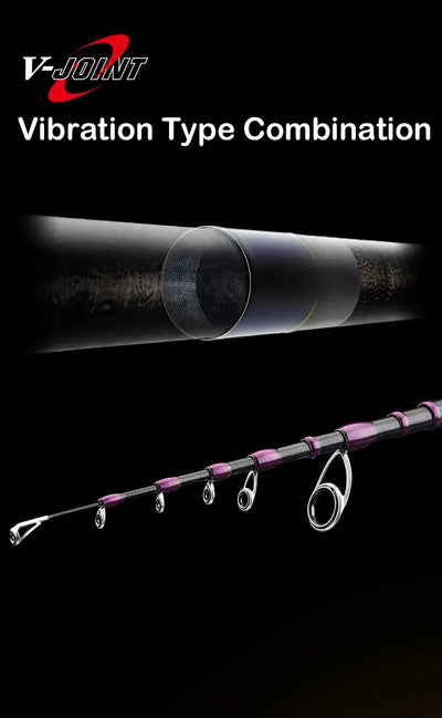 Telescopic fishing rod with vibration-type carbon blank and black guide line ring