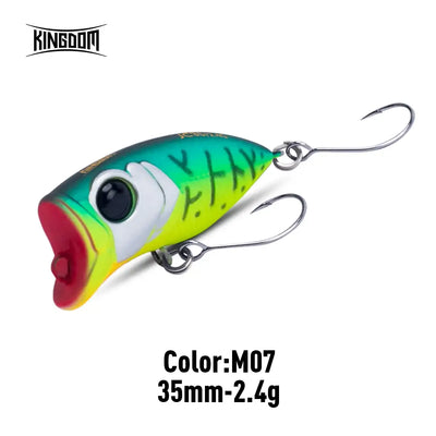 Green and yellow topwater popper fishing lure with two treble hooks