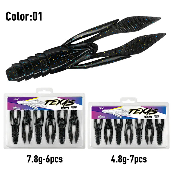 Black speckled soft plastic lure, two-pack with paddle-tail grubs