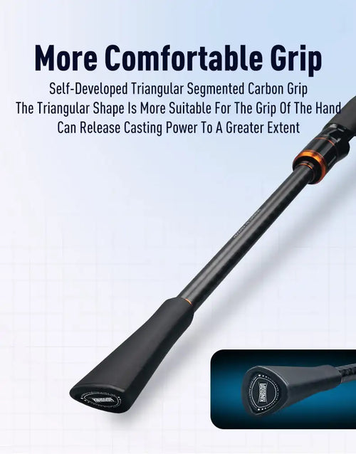 Black carbon grip with triangular segmented handle on fishing rod
