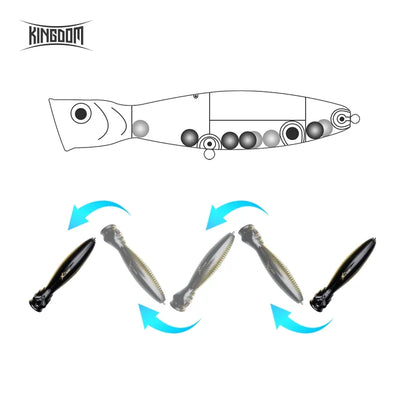 Floating popper lure diagram showing side profile and hook placement for swimming action