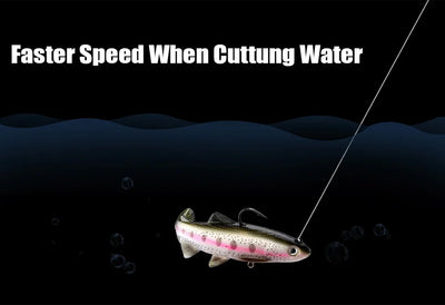 Braided fishing line leading to a lure with hooks and bait