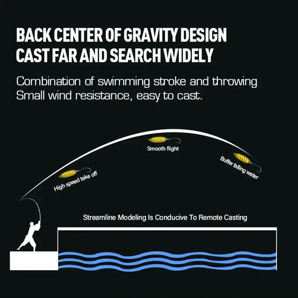 Streamlined fishing spoon lure profile with hook, shown in a design diagram.