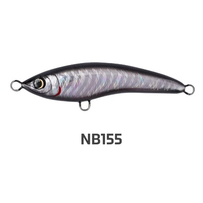 Floating stickbait lure in silver-gray with holographic scales and treble hook