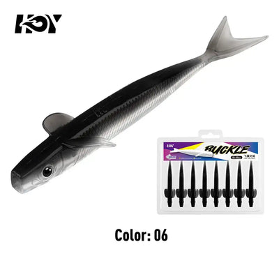 Black and silver soft fishing lure with fork tail; blister pack of 06