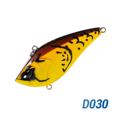 NOEBY lipless crankbait lure, yellow with black tiger marks and treble hooks (D030)