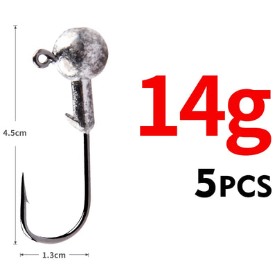 Round ball jig head hook, dark silver head with black hook, 14g (5 pcs)