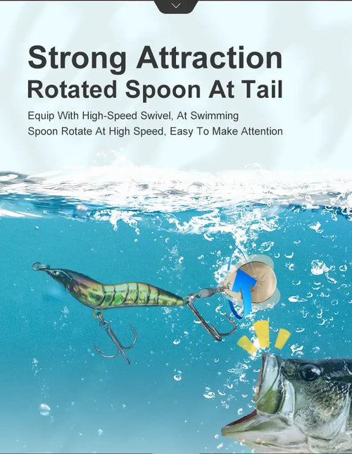 Artificial shrimp spinner lure with green-blue body and rotating spoon at the tail.