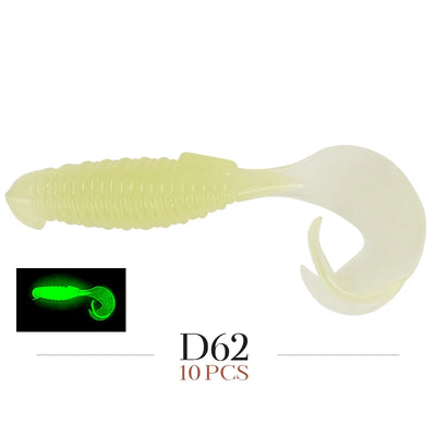 Fishing lure grub flapper bait, pale yellow translucent soft silicone, 10 pcs