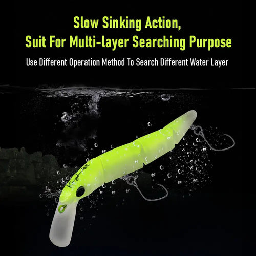 Lime green minnow crankbait lure with white belly and black eye, with hook(s)