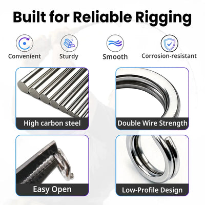 Double-wire steel split rings, bundled in a coil for secure lure and hook connections