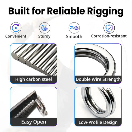 Double-wire steel split rings, bundled in a coil for secure lure and hook connections