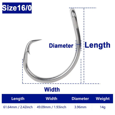 Stainless steel circle fishing hook, size 16/0