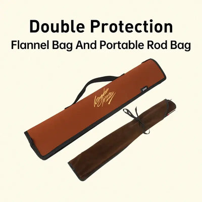 Travel fishing rod storage: two flannel-style rod bags with strap closures