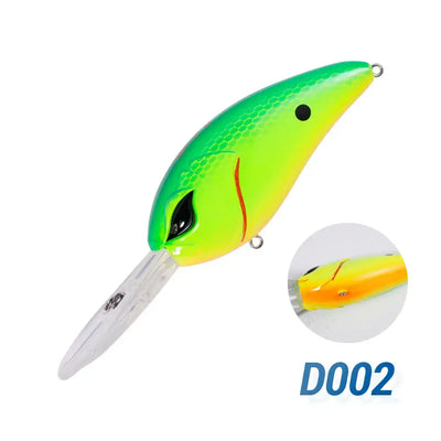 Green and yellow deep-diving crankbait with honeycomb pattern, metal eyelets, diving lip
