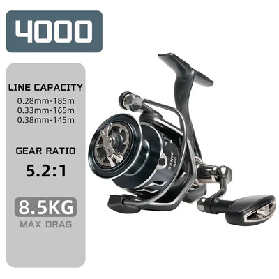 SeaKnight SANGE spinning reel in black and silver with CNC aluminium spool and asymmetrical rotor design