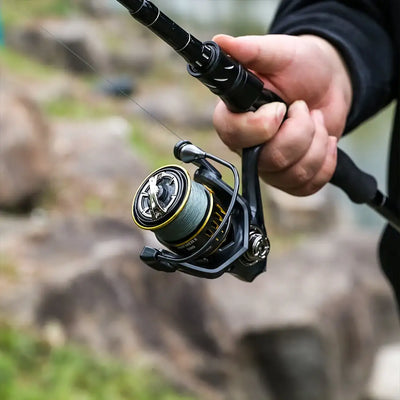 SeaKnight ARCHER2 spinning reel black and gold with cnc aluminium spool and green fishing line spool