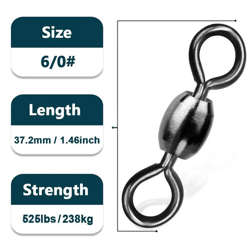 Black nickel crane barrel swivel size 6/0, 37.2mm, 525 lb strength