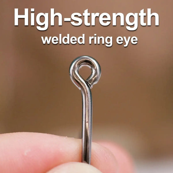 Welded ring-eye live bait hook with black metal finish