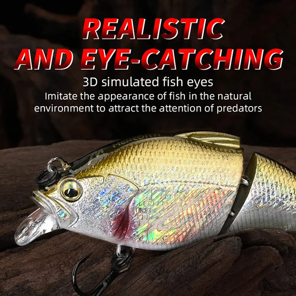 Silver-gold fishing lure with painted gill details, clear lip, and treble hooks